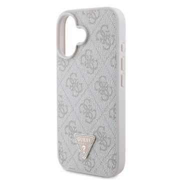 Husa iPhone 16 Plus Guess Leather 4G Triangle Strass - Roz - Img 7