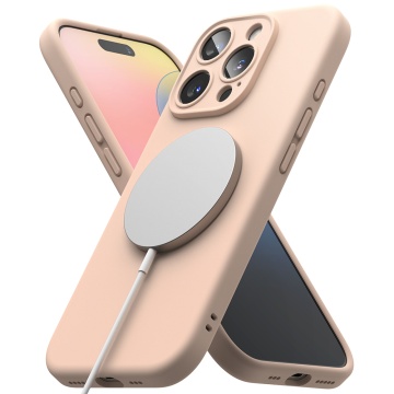 Husa iPhone 16 Pro Max Ringke Silicone Magnetic MagSafe - Pink Sand - Img 5
