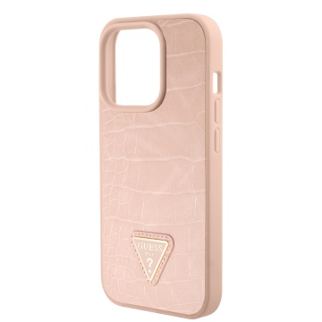 Husa originala Guess iPhone 15 Pro Max Croco Triangle Metal Logo GUHCP15XPCRTHCP - Roz - Img 2