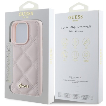 Husa originala Guess Quilted Metal Logo iPhone 16 Pro, GUHCP16LPSQSQSP- Roz - Img 4