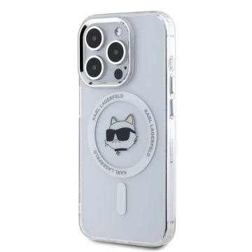 Husa pentru iPhone 15 Pro Max - Karl Lagerfeld IML MagSafe (KLHMP15XHLSCHH) - White Metal Choupette`s Head - Img 1