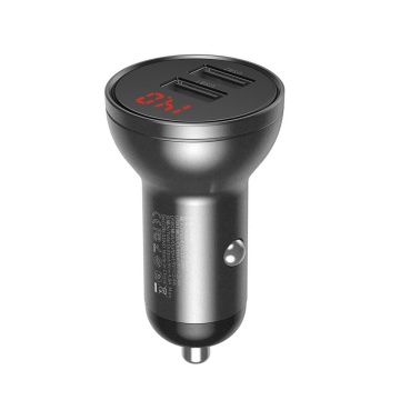 Incarcator auto Baseus Digital Display Dual USB 4.8A 24W - CCBX-0G, negru - Img 1