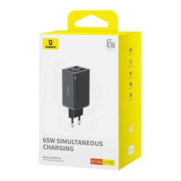 Incarcator de perete Baseus GaN (P10162701113-00) - 2x USB, 2x Type-C, 65W + tip C la Tip-C - negru - Img 3