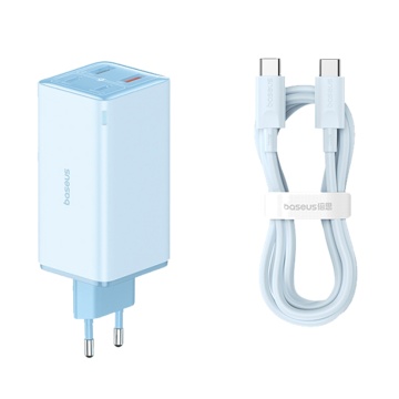Incarcator de perete Baseus GaN6 Pro (P10162705312-00) - 2x USB, 2x Type-C, 100W, cu cablu Tip-C, 100W, 20V, 5A, 1m - Albastru - Img 1