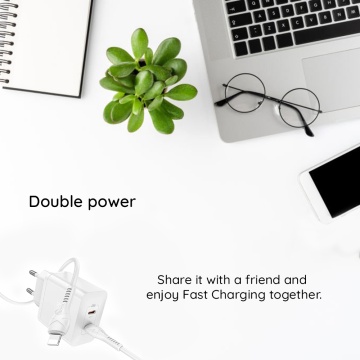 Incarcator priza 2x USB-C PD45W + cablu Lightning Hoco N35, Alb - Img 6