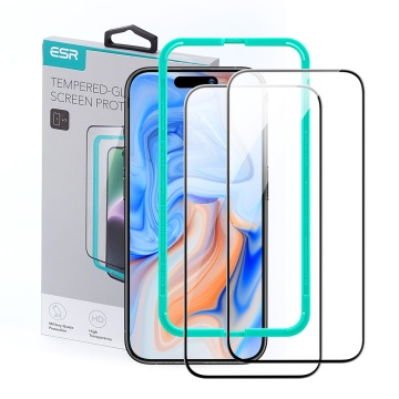 Pachet 2x] Folie sticla iPhone 15 Plus ESR Tempered Glass, Negru - Img 1
