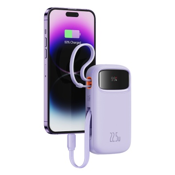 Acumulator Extern 2x Lightning, 3x Type-C, 2x USB, 22.5W, 10000mAh + Cablu Type-C, 30cm - Baseus Qpow Pro+ (P10055003513-00) - Purple - Img 3