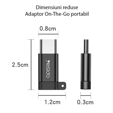 Adaptor OTG Micro-USB la Type-C OTG Yesido GS04, plug & play, 480Mbps - Negru - Img 5
