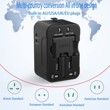Adaptor priza EU la US, UK, AUS, 2 x USB-C, Techsuit, HHT202-2C - Negru - Img 3
