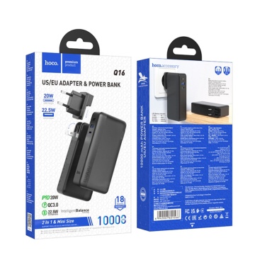 Baterie Externa Hoco - cu priza US / UE (Q16) - USB, Type-C, 22,5 W, 10000 mAh - Negru - Img 7