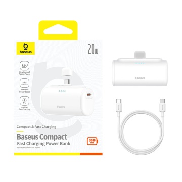 Baterie Externa Type-C, 20W, 5000mAh + Cablu Type-C - Baseus (P10068306213-00) - Alb - Img 5