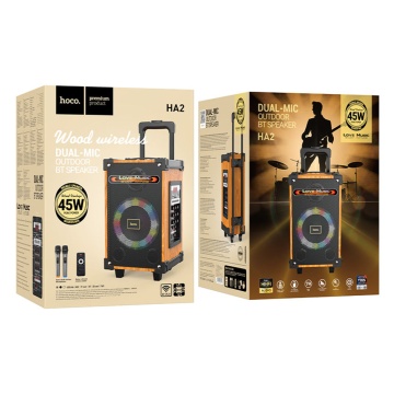 Boxa karaoke cu 2 microfoane Hoco HA2, cu lumini RGB, TWS - Img 7