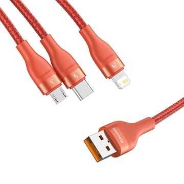 Cablu De Date 3in1 Lightning, Micro-USB, Type-C 1.2m 5A Baseus, portocaliu, CA1T3-07 - Img 6