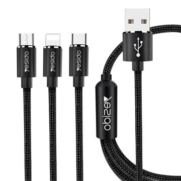 Cablu de date Lightning, Type-C, Micro-USB Yesido CA60, 3A, 1.2m, negru - Img 1