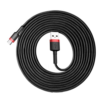 Cablu de date Type-C Baseus Cafule 3m cu invelis textil CATKLF-U91 - Negru/Rosu - Img 4