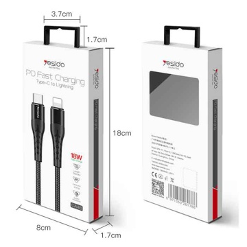 Cablu de date USB-C la Lightning Yesido CA48, PD18W, 1.2m, negru - Img 7