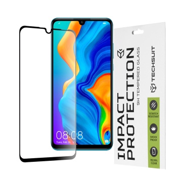 Folie pentru Huawei P30 Lite / P30 Lite New Editio Techsuit 111D Full Cover / Full Glue Glass / 3D Curved Screen - Black - Img 1