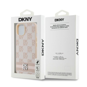 Husa iPhone 15 - DKNY Leather Checkered Mono Pattern & Printed Stripes (DKHCP14SPCPTSSP) - Pink - Img 6