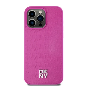 Husa iPhone 15 Pro - DKNY Leather Monogram Pattern Metal Logo MagSafe (DKHMP15LPSHRPSP) - Pink - Img 1