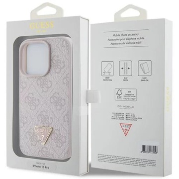 Husa iPhone 15 Pro Guess Leather 4G Triangle Strass GUHCP15LP4TDPP- Roz - Img 7