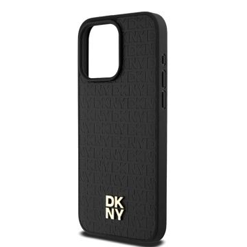 Husa iPhone 15 Pro Max - DKNY Leather Monogram Pattern Metal Logo MagSafe (DKHMP15XPSHRPSK) - Black - Img 3