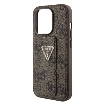 Husa iPhone 15 Pro originala Guess Grip Stand 4G Triangle Strass GUHCP15LPGS4TDW - Maro - Img 5