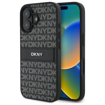 Husa iPhone 16 - DKNY Leather Hardcase Texture Pattern Tonal Stripe (DKHCP16SPRTHSLK) - Black - Img 1