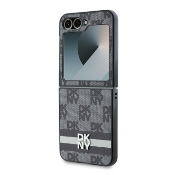 Husa Samsung Galaxy Z Flip6 - DKNY Leather Chequered Pattern Printed Stripes (DKHCZF6PCPTSSK) - Black - Img 4
