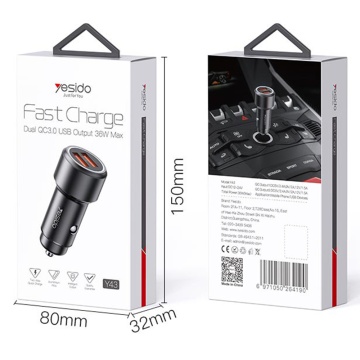 Incarcator auto Fast Charge Yesido Y43 2x USB 3.0, 36W, negru - Img 7