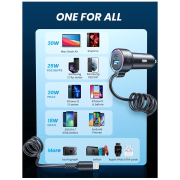 Incarcator auto JoyRoom (JR-CL08) - USB, tip C, lumini RGB, încărcare rapidă 45 W, cu cablu Lightning, 1,5 m - negru - Img 5