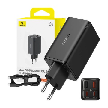 Incarcator de perete Baseus GaN (P10162701113-00) - 2x USB, 2x Type-C, 65W + tip C la Tip-C - negru - Img 4