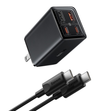 Incarcator de perete(priza SUA) BaseusGaN6 Pro (P10162702113-00) - 2x USB, 2x Type-C, 65W, Cablu Tip-C, 100W, 20V, 5A, 1m - Negru - Img 1