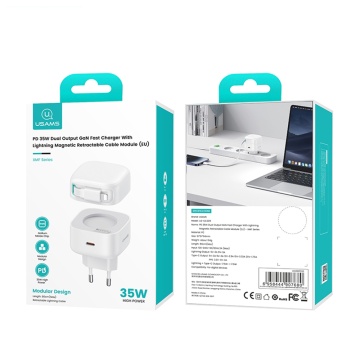 Incarcator de perete Usama Seria XMF (US-CC209) - incarcare rapida GaN, USB-C PD35W cu cablu retractabil Lightning, 80cm - Alb - Img 8
