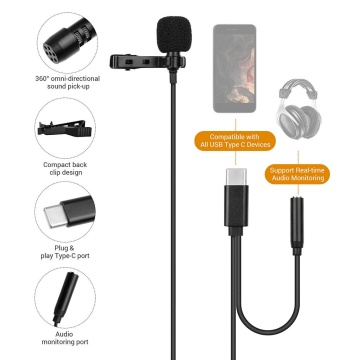 Microfon lavaliera cu fir Techsuit WL2, Type-C, Jack - Negru - Img 5