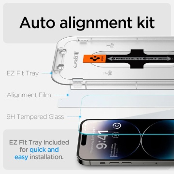 [Pachet 2x] Folie iPhone 14 Pro Max Spigen Glas.tR EZ Fit, Clear - Img 6