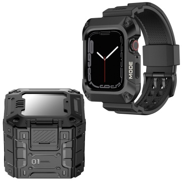 [Pachet] Husa + curea Apple Watch 7 / 8 / 9 (45mm) Lito Metal RuggedArmor, LS002 - Negru - Img 2