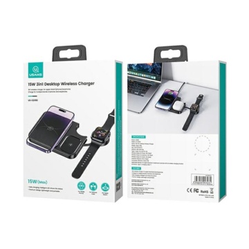 Statie de incarcare 3 in 1 - iPhone, iWatch, AirPods, 15W, 3A - Usams, Negru - Img 6