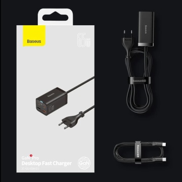 Statie de incarcare Baseus GaN3 Pro (CCGP040101) - 2xUSB-C, PD 65W, 2xUSB-A, 5A, cu cablu de la tipul C la tipul C - negru - Img 6