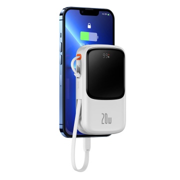 Acumulator Extern 2x Lightning, Type-C, USB, 20W, 10000mAh + Cablu Type-C, 3A - Baseus Qpow Pro (PPQD020002) - White - Img 2