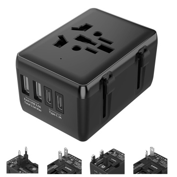 Adaptor priza EU la US, UK, AUS, 2xUSB-C, 2xUSB, Techsuit, HHt204A - Negru - Img 2