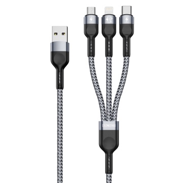 Cablu date 3in1 tip C, iPhone, Micro-USB Duzzona A3, gri - Img 1