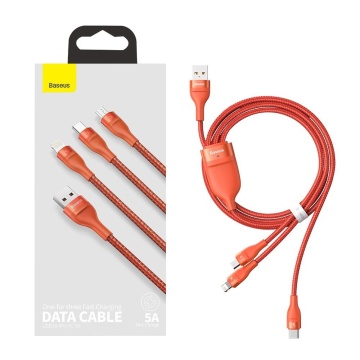 Cablu De Date 3in1 Lightning, Micro-USB, Type-C 1.2m 5A Baseus, portocaliu, CA1T3-07 - Img 7
