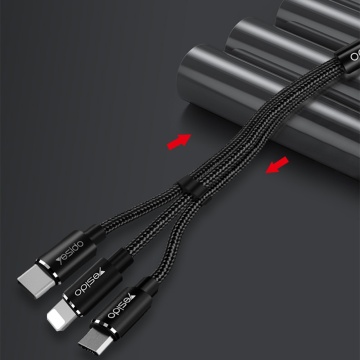 Cablu de date Lightning, Type-C, Micro-USB Yesido CA60, 3A, 1.2m, negru - Img 2