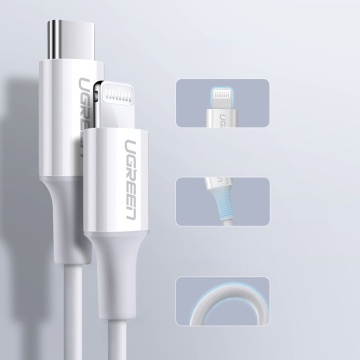 Cablu de Date Type-C la Lightning MFI Ugreen, 2m, 3A, alb, 60749, Alb - Img 6