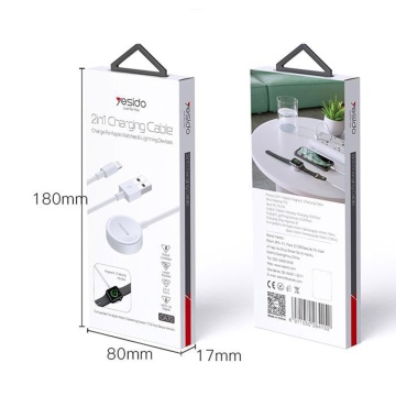 Cablu incarcare Apple Watch wireless, Lightning iPhone Yesido CA70, alb - Img 7