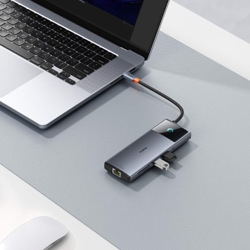 Hub USB-C la HDMI, 3xUSB, 2xUSB-C, RJ45, SD,TF, Jack3.5mm Baseus, B00061800813-00 - Gri - Img 4