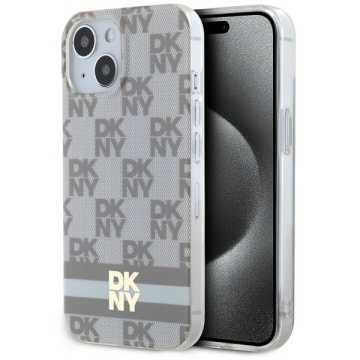 Husa iPhone 15 - DKNY IML Checkered Mono Pattern & Printed Stripes MagSafe (DKHMP15SHCPTSE) - Beige - Img 1