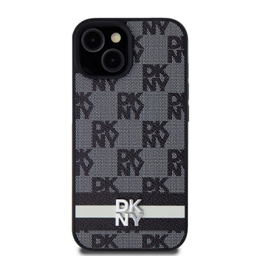 Husa iPhone 15 Plus - DKNY Leather Checkered Mono Pattern & Printed Stripes (DKHCP15MPCPTSSK) - Black - Img 3