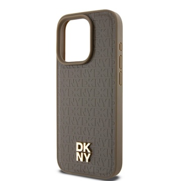 Husa iPhone 15 Pro - DKNY Leather Monogram Pattern Metal Logo MagSafe (DKHMP15LPSHRPSW) - Brown - Img 3
