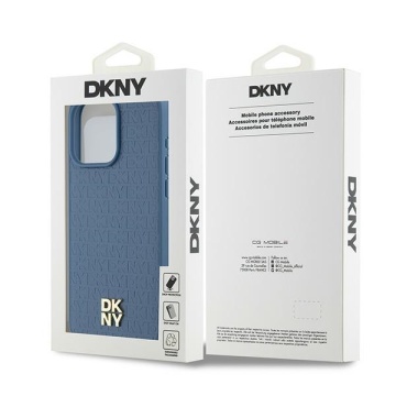 Husa iPhone 15 Pro Max - DKNY Leather Monogram Pattern Metal Logo MagSafe (DKHMP15XPSHRPSB) - Blue - Img 6